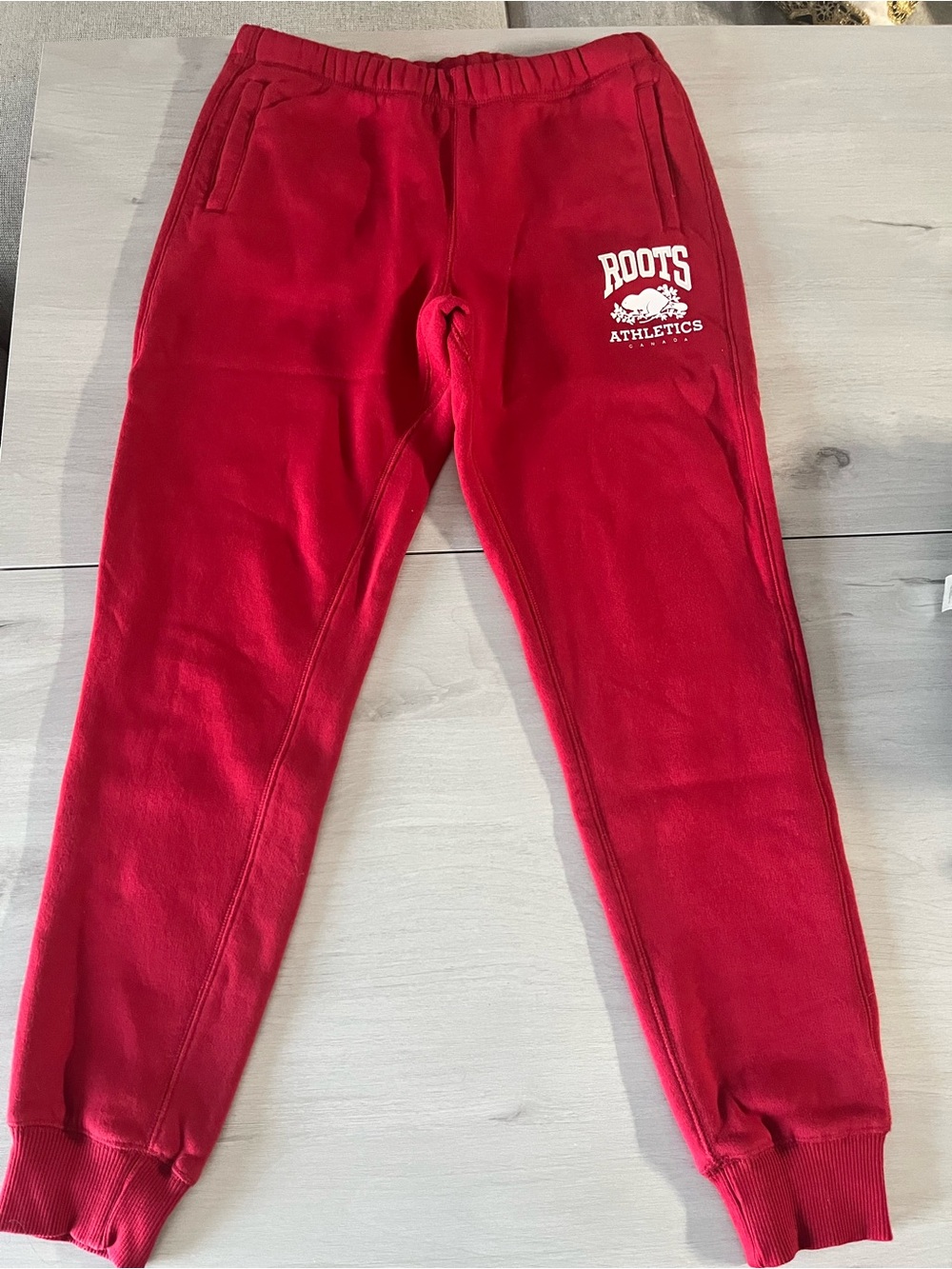 Roots Red Sweatpants with White and Pink Logo